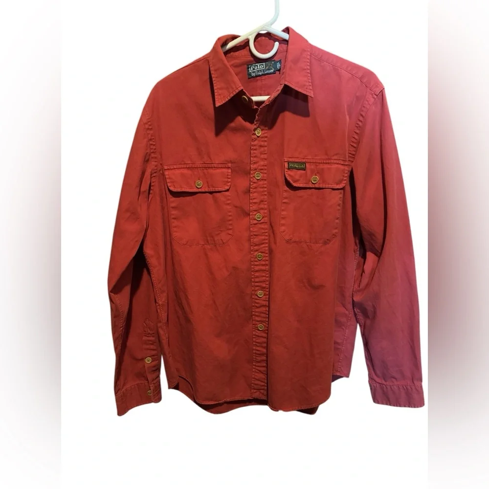 Vintage Polo Ralph Lauren Red Button-Up Shirt Chest Tag Workwear Style